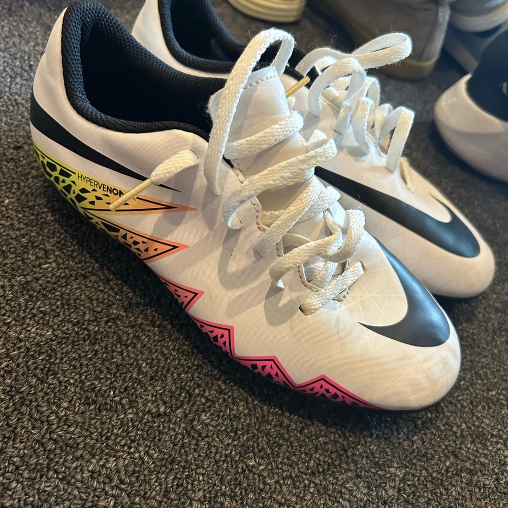 Nike Kids Hypervenom Sneakers - White, Black, Pink, and Orange